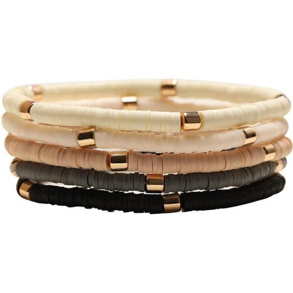 Surfer Heishi Clay Bead Bracelets for Women Bohemian Stackable Vynil - Picture 1 of 8